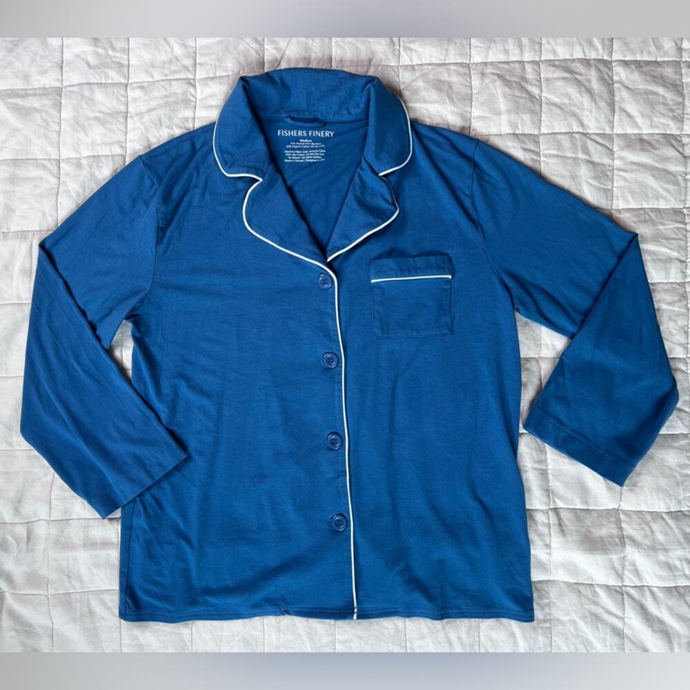 Fishers Finery Blue Bamboo & Organic Cotton Blend Pajama Top - Medium